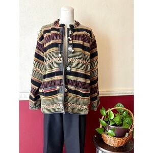 Think Positive Vintage Cotton Tapestry Jacket Striped M Earthy Bohemian Eclectic